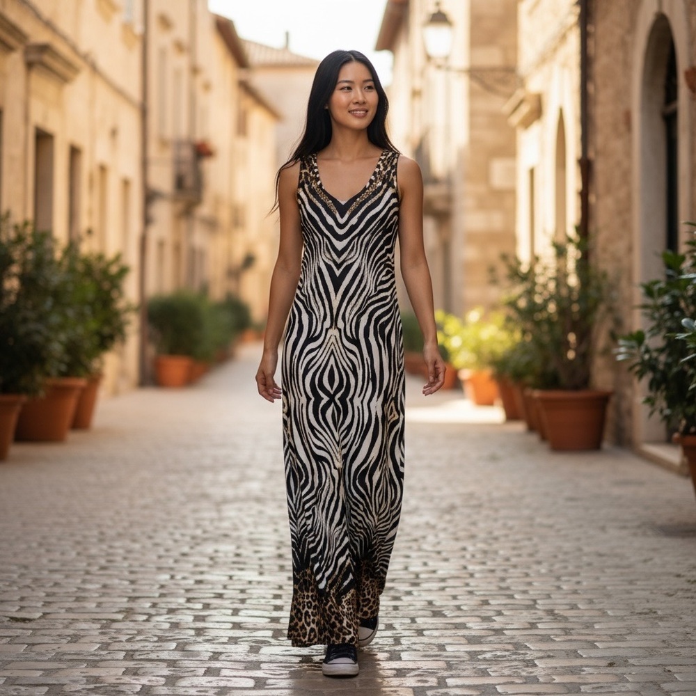 Vintage JBS Animal Print Sleeveless Maxi Long Dress